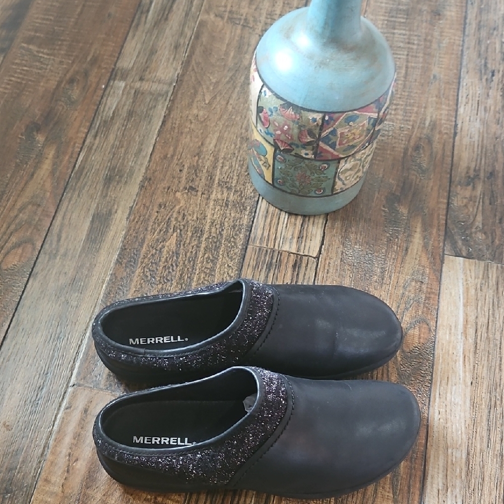 Merrell Women's Black Leather Slip On Mules - Picture 2 of 10